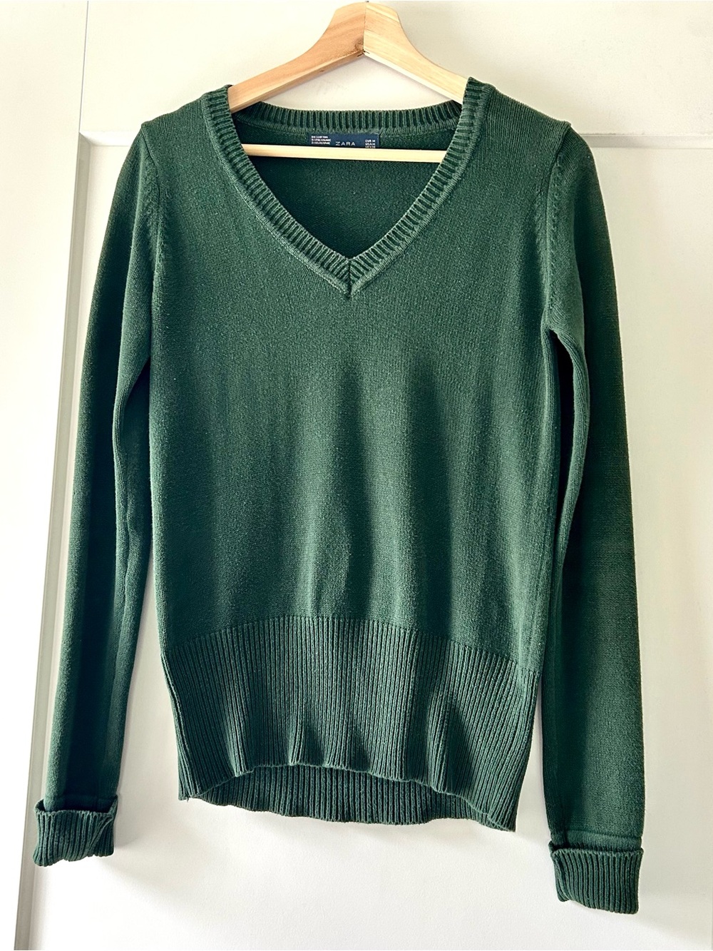 Zara Women's V-Neck Forest Green Sweater